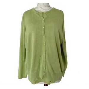 August Silk 100% SILK Cardigan Sweater Knit Button up Top Set Green  1X